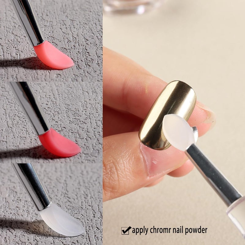 Fcozpjk 6Pcs Chrome Nail Powder Applicator Brushes, Silicone Head Nail Art Brushes With Cover, Reusable Nail Glitter Powder Pigment Pen Brush, Nail Art Applicator Tools, Lip Eyeshadow Makeup Stick - Image 4