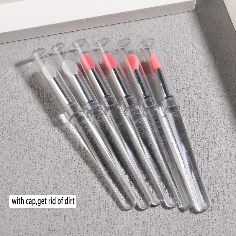 Fcozpjk 6Pcs Chrome Nail Powder Applicator Brushes, Silicone Head Nail Art Brushes With Cover, Reusable Nail Glitter Powder Pigment Pen Brush, Nail Art Applicator Tools, Lip Eyeshadow Makeup Stick - Image 3