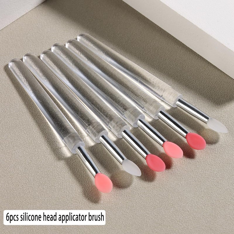 Fcozpjk 6Pcs Chrome Nail Powder Applicator Brushes, Silicone Head Nail Art Brushes With Cover, Reusable Nail Glitter Powder Pigment Pen Brush, Nail Art Applicator Tools, Lip Eyeshadow Makeup Stick - Image 2