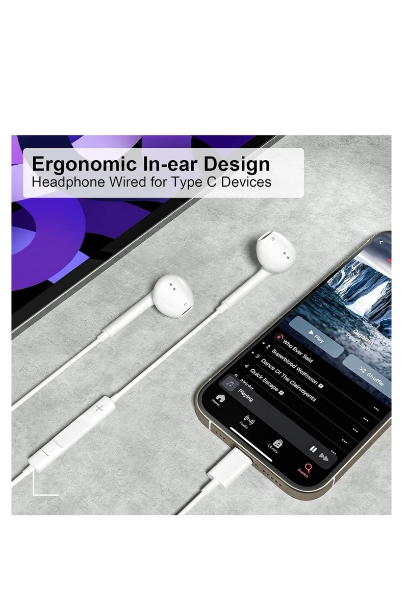 USB C Earphones Wired, Type C Headphone with Micphone,Typ-C Ear Bud Compatible with iPhone 15 16  17 iPad Pro/Air , Samsung Galaxy S25 S24 A53,Google Pixel,Xiaomi Redmi,Huawei Honor,Oppo,Vivo - Image 1