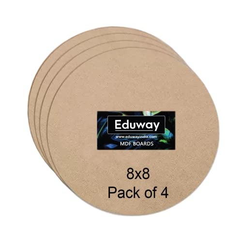 Eduway® 8 Inch Round MDF Board for Mandala, Lippan, Resin Art & Craft, 4mm Thick,Pof 4 Premium Cardboard Material for Artists, Art & Craft - Hard Cutout in Small and Large Sizes (20x20 cms) - Image 1