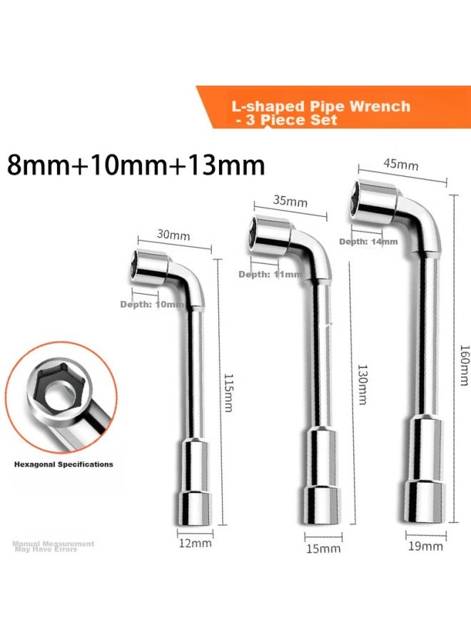 Greener L-shaped Household Socket Wrench Set Of 3： Hexagon/pipe/torpedo/bent Head/double-headed/piercing Tire Wrench - Image 1