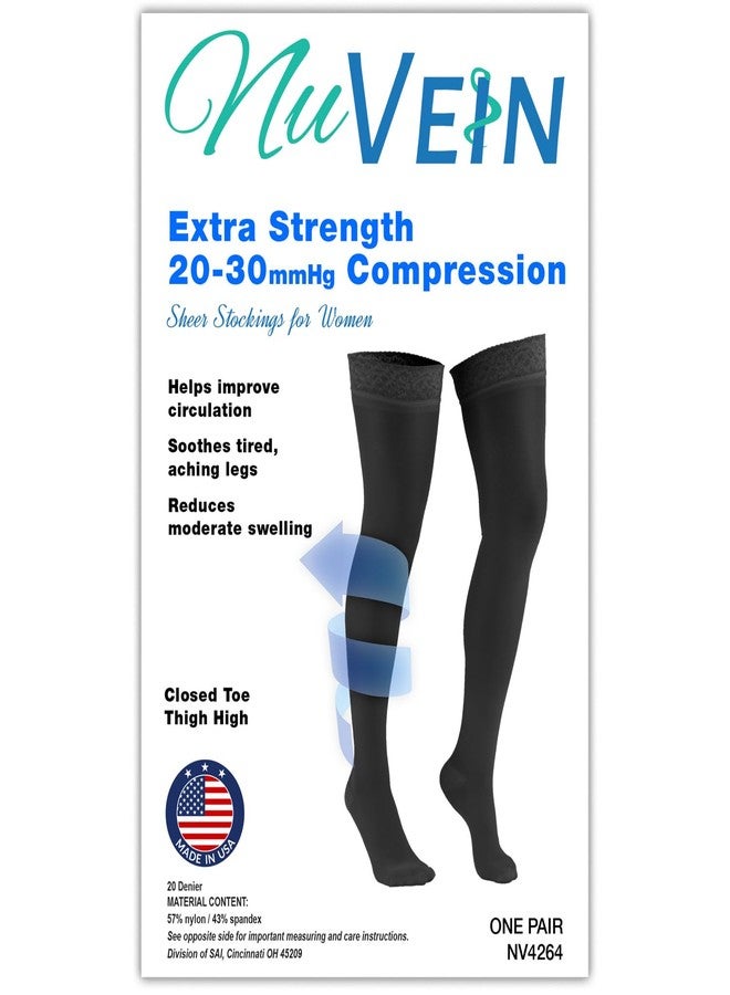 NuVein Sheer Compression Stockings, 20-30 mmHg Support, Thigh Length, Closed Toe, 20 Denier, Black, Medium - Image 4