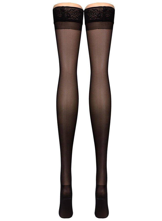 NuVein Sheer Compression Stockings, 20-30 mmHg Support, Thigh Length, Closed Toe, 20 Denier, Black, Medium - Image 3