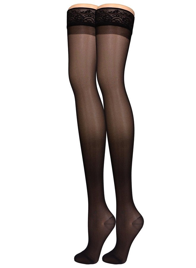 NuVein Sheer Compression Stockings, 20-30 mmHg Support, Thigh Length, Closed Toe, 20 Denier, Black, Medium - Image 2