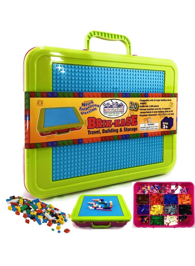 Matty's Toy Stop Matty's Toy Stop Brik-Kase 2.0 Travel, Building, Storage & Organizer Container Case with Building Plate Lid (Holds Approx 2000pcs) - Compatible with All Major Brands (Pink, Lime & Aqua)  - Image 1