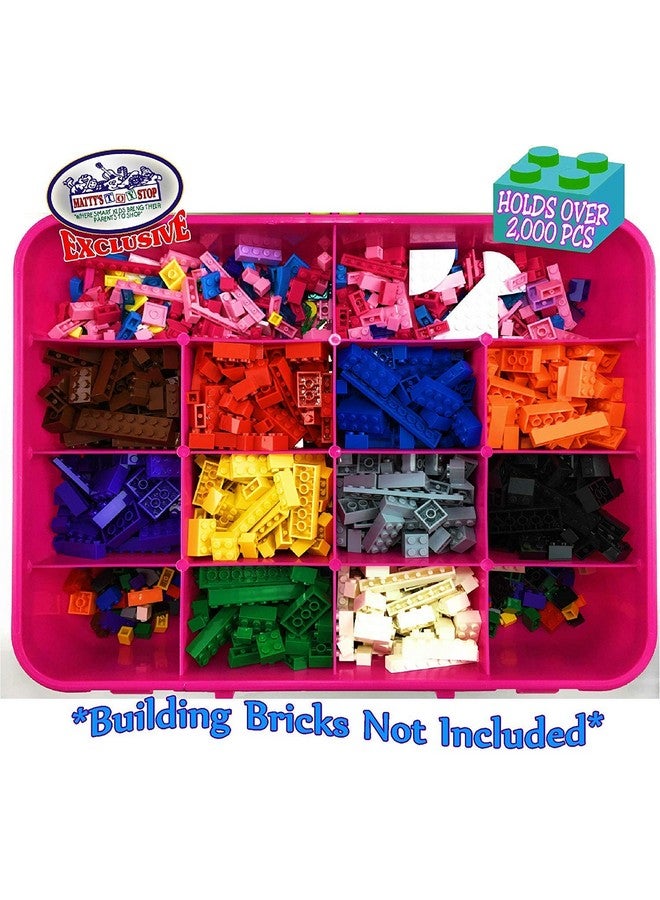 Matty's Toy Stop Matty's Toy Stop Brik-Kase 2.0 Travel, Building, Storage & Organizer Container Case with Building Plate Lid (Holds Approx 2000pcs) - Compatible with All Major Brands (Pink, Lime & Aqua)  - Image 3