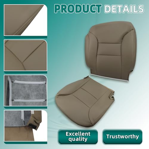 AUTOKAY Driver Passenger Bottom Top Seat Cover Tan for Chevy Silverado Tahoe 1995-1999 for GMC Sierra Yukon Front Car Seat Covers for Driver and Passenger Bottom Seats - Image 2