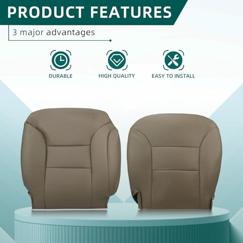 AUTOKAY Driver Passenger Bottom Top Seat Cover Tan for Chevy Silverado Tahoe 1995-1999 for GMC Sierra Yukon Front Car Seat Covers for Driver and Passenger Bottom Seats - Image 3