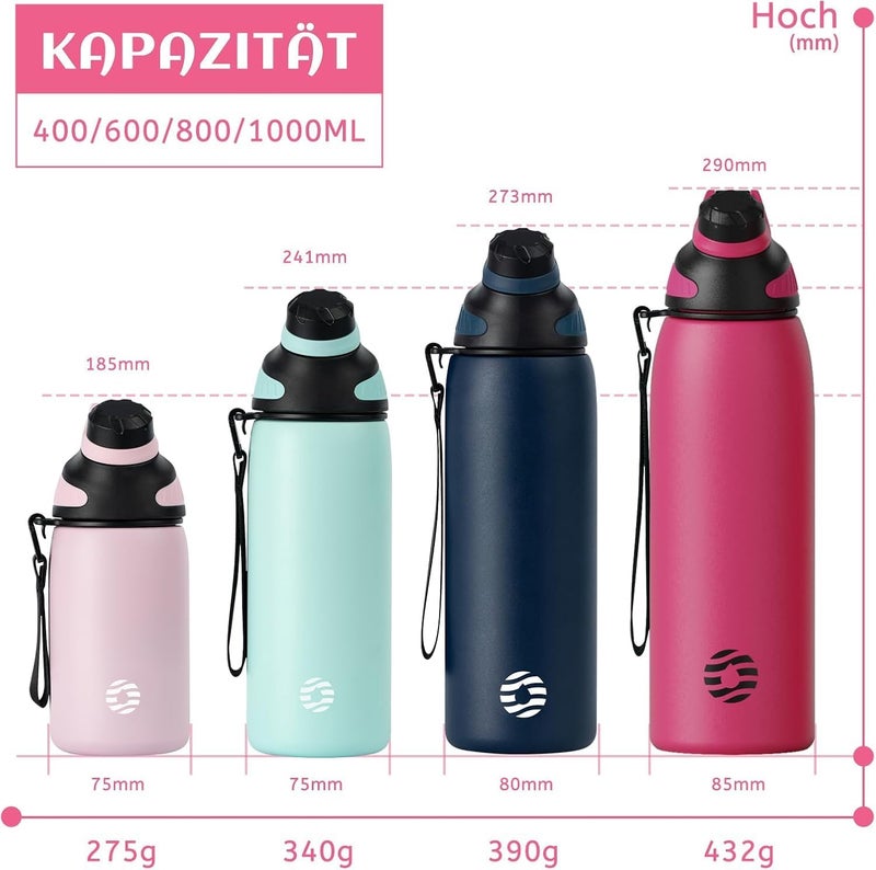 FjBottle Stainless Steel Water Bottle 600ml/800ml/1L/1.5L with Magnetic Lid, BPA Free Insulated Water Bottle, Sports Metal Hot&Cold Drinks Vacuum Flask Leak-Proof for Gym, Work, Travel - Image 4