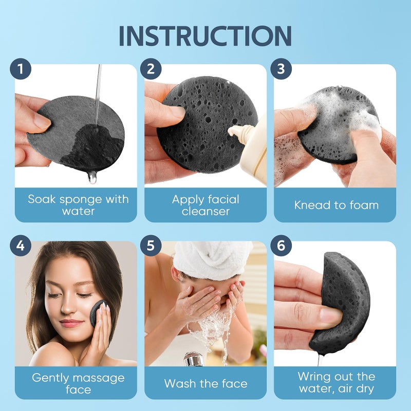 GAINWELL 50-Count Black Compressed Facial Sponges for Daily Facial Cleansing and Exfoliating, 100ï¼… Natural Cosmetic Spa Sponges for Makeup Remover, Reusable - Image 3