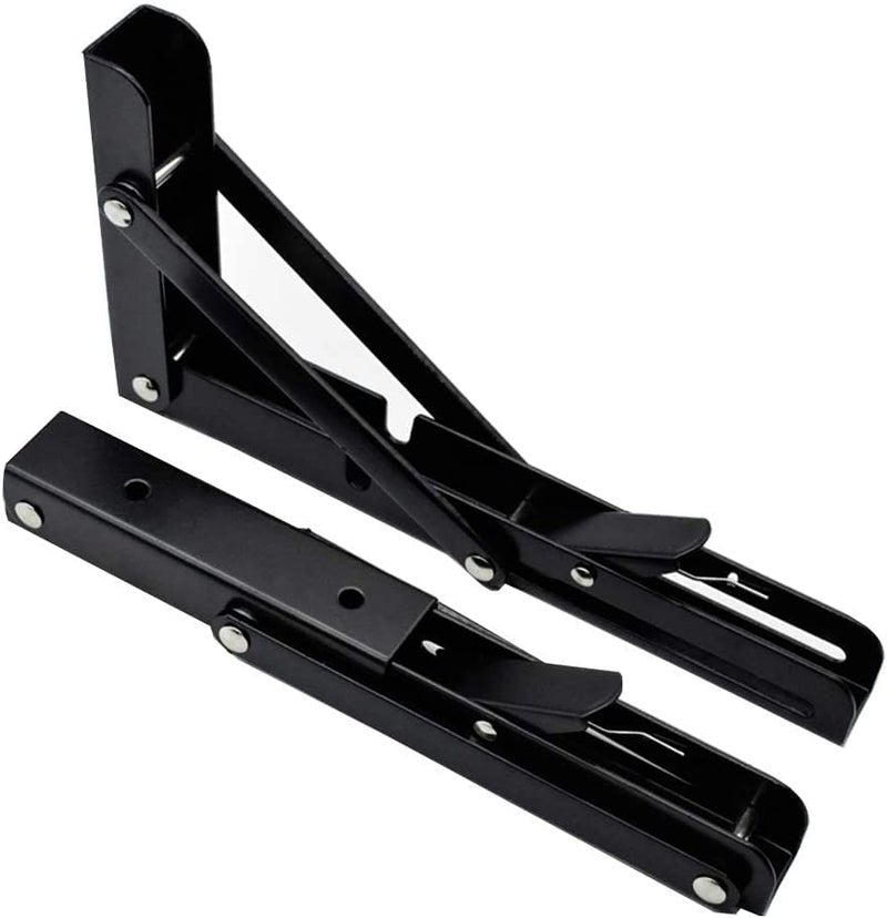 Mishrit Folding Shelf Brackets - Heavy Duty Stainless Steel Collapsible Shelf Bracket for Bench Table, Space Saving DIY Bracket Floating Shelves Board (Brackets 20 Cm) (20 CM) - Image 2