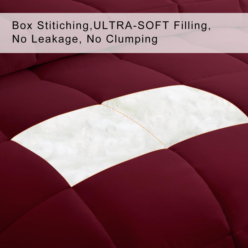 COHOME Quilted Queen Size Comforter - All-Season Down Alternative Duvet Insert - Luxury Hotel Winter Warm Burgundy Comforter with Anti-Clump Tech & 8 Tabs -Reversibleï¼ˆ88"x88"ï¼‰ - Image 3