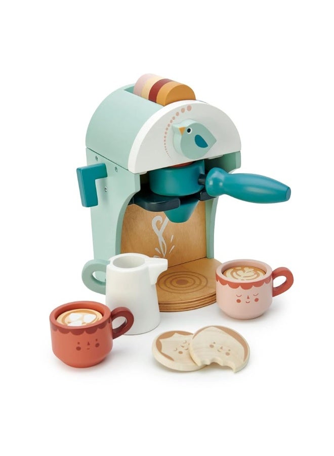 Tender Leaf Toys - Babyccino Maker - Wooden Coffee Machine Pretend Food Play Toy with Espresso Capsules and Cups - Made with Premium Materials and Craftsmanship - Age 3+ - Image 5