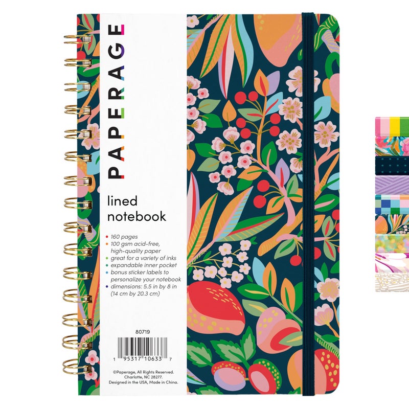 PAPERAGE Lined Spiral Journal Notebook, (Cherry Blossom/Fruit), 160 Pages, Hardcover Journal for Women & Men, Medium 5.5 in x 8 in - 100 GSM, Thick Paper, Spiral Notebook for Work, School & Journaling - Image 1