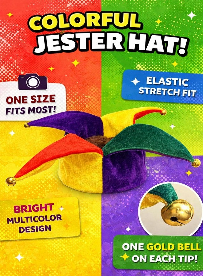Vaulted Skulls & Co Jester Hat | Jester Hat with Bells | Clown Cap | Medieval Fool Hats | Renaissance Fair Hats | Court Jesters Headwear | Mardi Gras Accessories | Elastic Fit (Hat Only, Costume Not Included) - Image 2