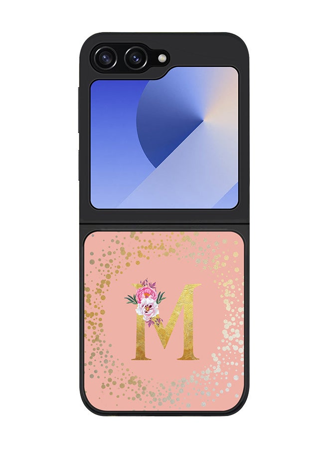 Stylizedd Rugged Black edge case for Samsung Galaxy Z Flip7 FE, Slim fit Case Cover - Custom Monogram Initial Letter Floral Pattern Alphabet - M (Rose Pink ) - Image 1