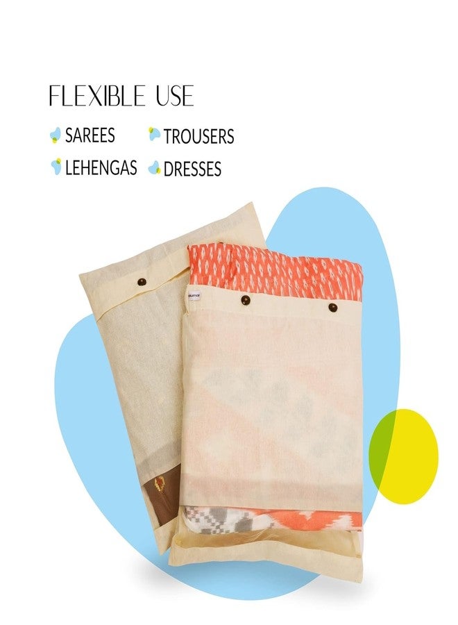 Elvana Cotton Saree Cover/Clothes Storage Bag – Set of 6, 16x14 Inches, Wardrobe Organizer with Mesh Window, Travel & Clothes Protection, White - Image 2