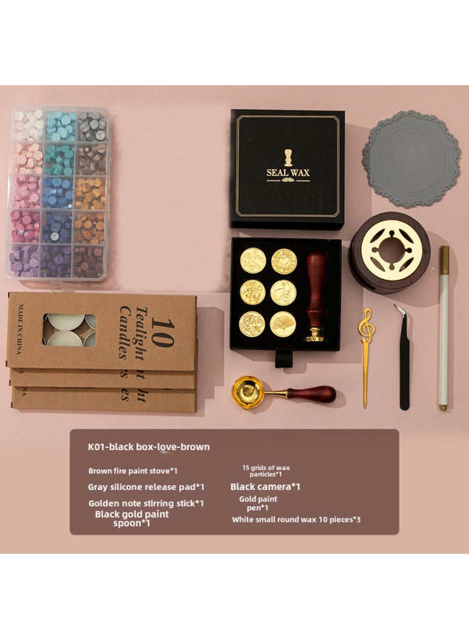 Autonomy New Macaron Fire Lacquer Wax Grain Furnace Seal Hand Account Valentine's Day Birthday Gift Lacquer Seal Full Set - Image 1