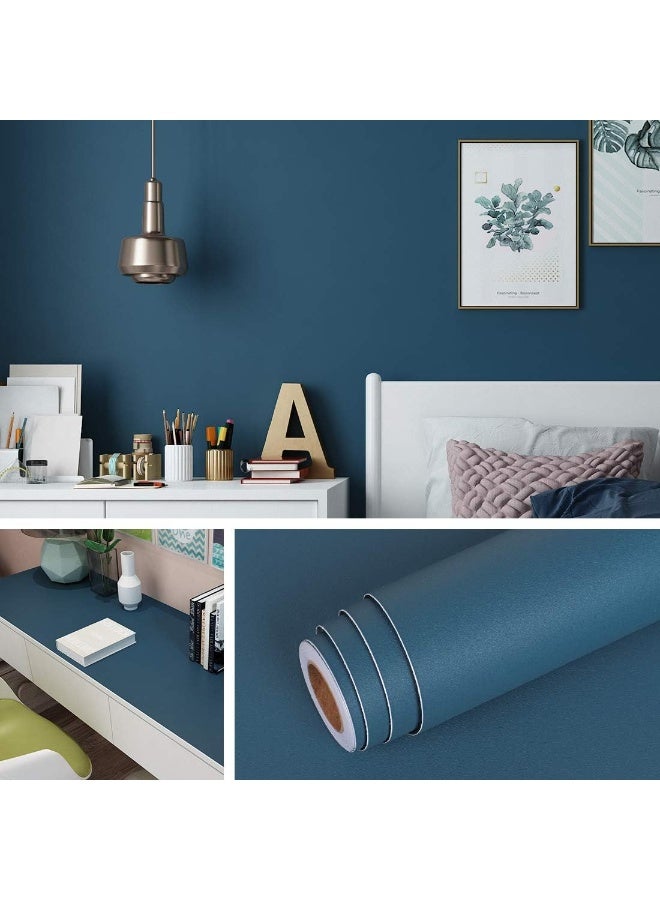 Peel and Stick Wallpaper Blue Teal Contact Paper for Cabinets Desk Walls Self Adhesive Bulletin Board Paper Roll for Classroom School Navy Blue Wallpaper Removable Bedroom Dorm  - Image 4