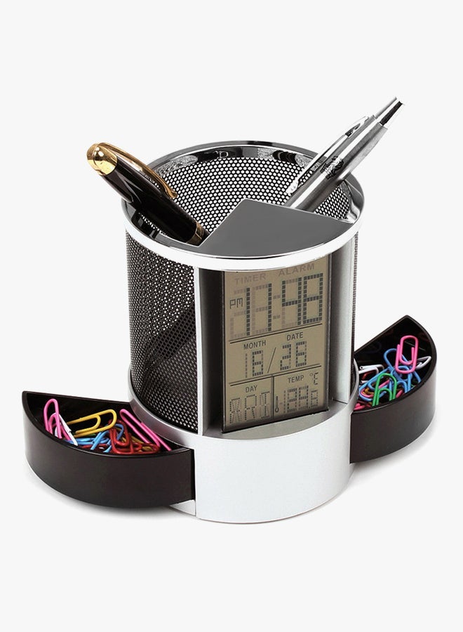 Loquat Clock Pen Holder Black/Silver - Image 4