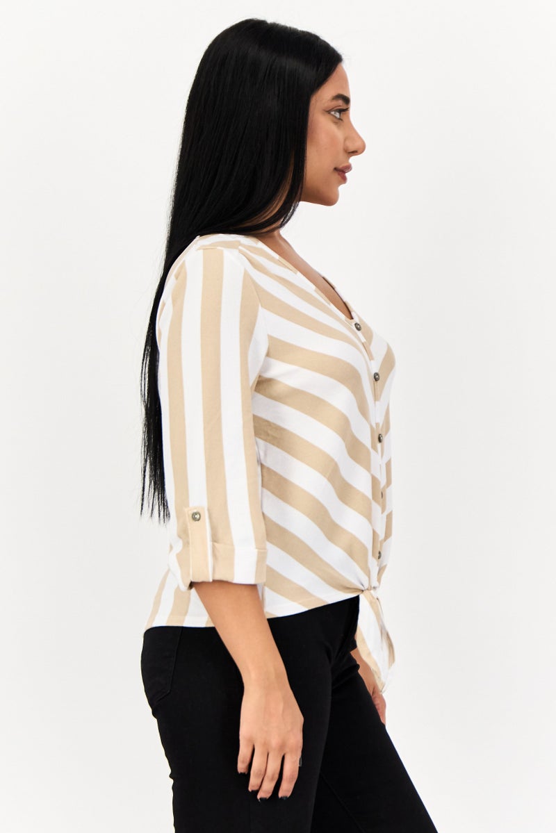 ADRIENNE VITTADINI Women V Neck 3/4 Sleeve Striped Blouse, Multicolor  - Image 2