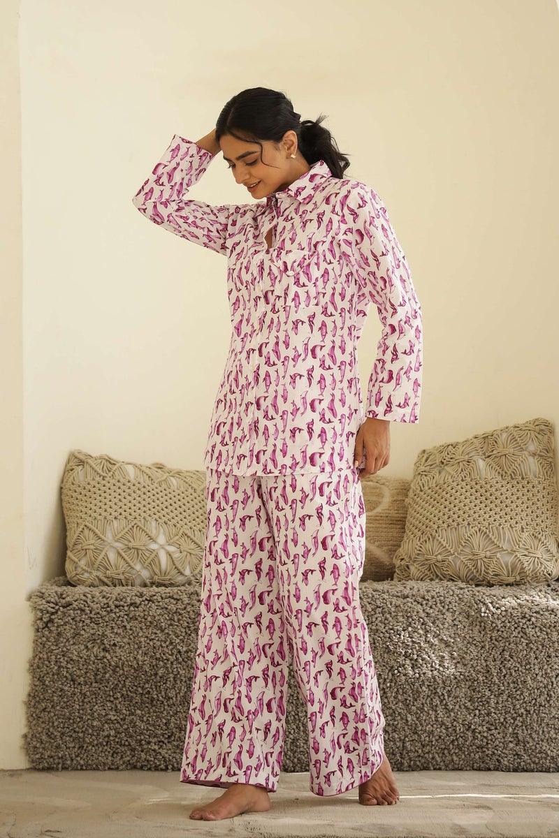 Label Flavia طقم بيجامة بنفسجي للنساء - Image 4