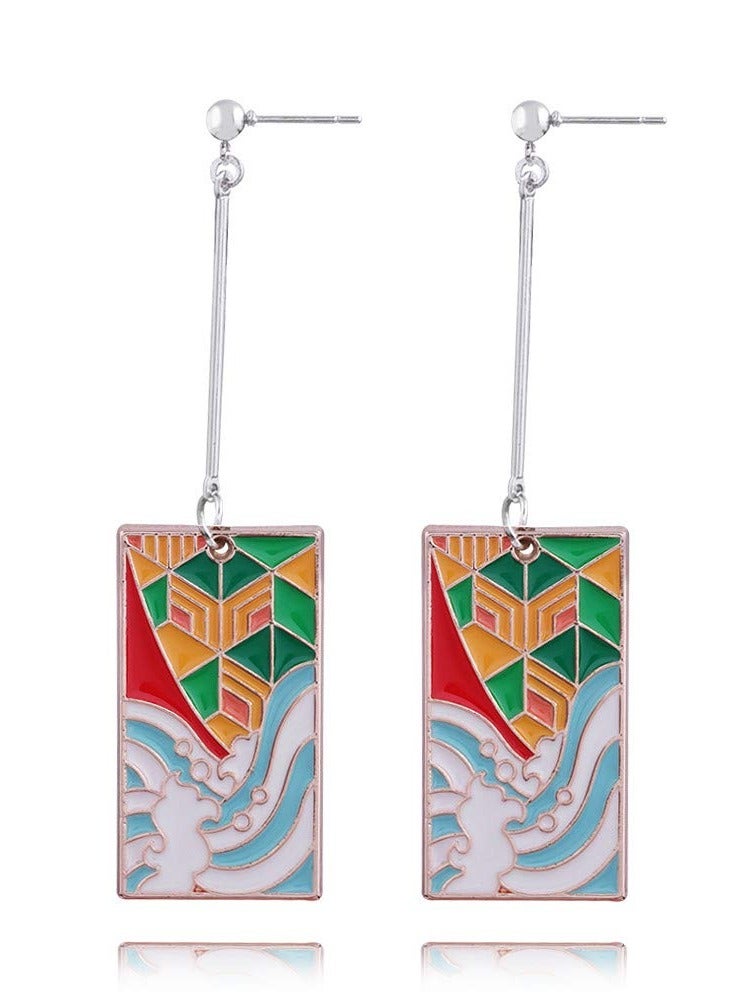 Anime Kamado Tanjiro Hanafuda Earrings - Kimetsu No Yaiba Hanafuda Earrings - Cosplay Accessories For Womens Girls 
