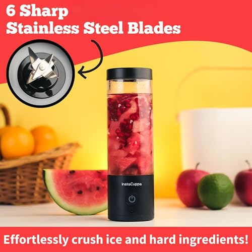 InstaCuppa Ultra Slim Portable Blender Bottle – 180W Power, 3000mAh Battery, USB Type-C Rechargeable, 6 Stainless Steel Blades, 480ml Capacity with Markings, Magnetic Lock Safety (Upgraded Edition) - Image 4