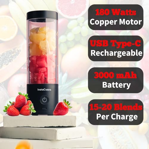 InstaCuppa Ultra Slim Portable Blender Bottle – 180W Power, 3000mAh Battery, USB Type-C Rechargeable, 6 Stainless Steel Blades, 480ml Capacity with Markings, Magnetic Lock Safety (Upgraded Edition) - Image 2