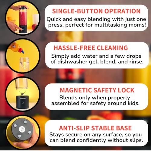 InstaCuppa Ultra Slim Portable Blender Bottle – 180W Power, 3000mAh Battery, USB Type-C Rechargeable, 6 Stainless Steel Blades, 480ml Capacity with Markings, Magnetic Lock Safety (Upgraded Edition) - Image 5