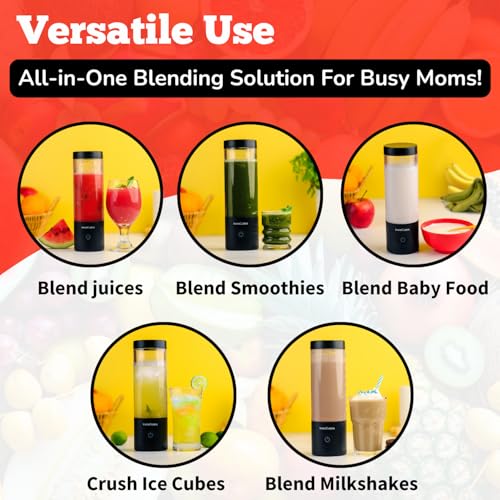 InstaCuppa Ultra Slim Portable Blender Bottle – 180W Power, 3000mAh Battery, USB Type-C Rechargeable, 6 Stainless Steel Blades, 480ml Capacity with Markings, Magnetic Lock Safety (Upgraded Edition) - Image 3