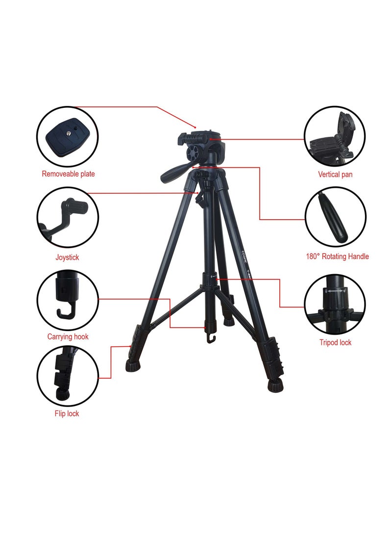 Coopic T-590 Light weight Portable Aluminum Camera Tripod Maximum Height 146cm/57.48inch Compatible with Canon Nikon Sony DSLR Camera with Carry Case Load 3kg 6.60lb Load - Image 3
