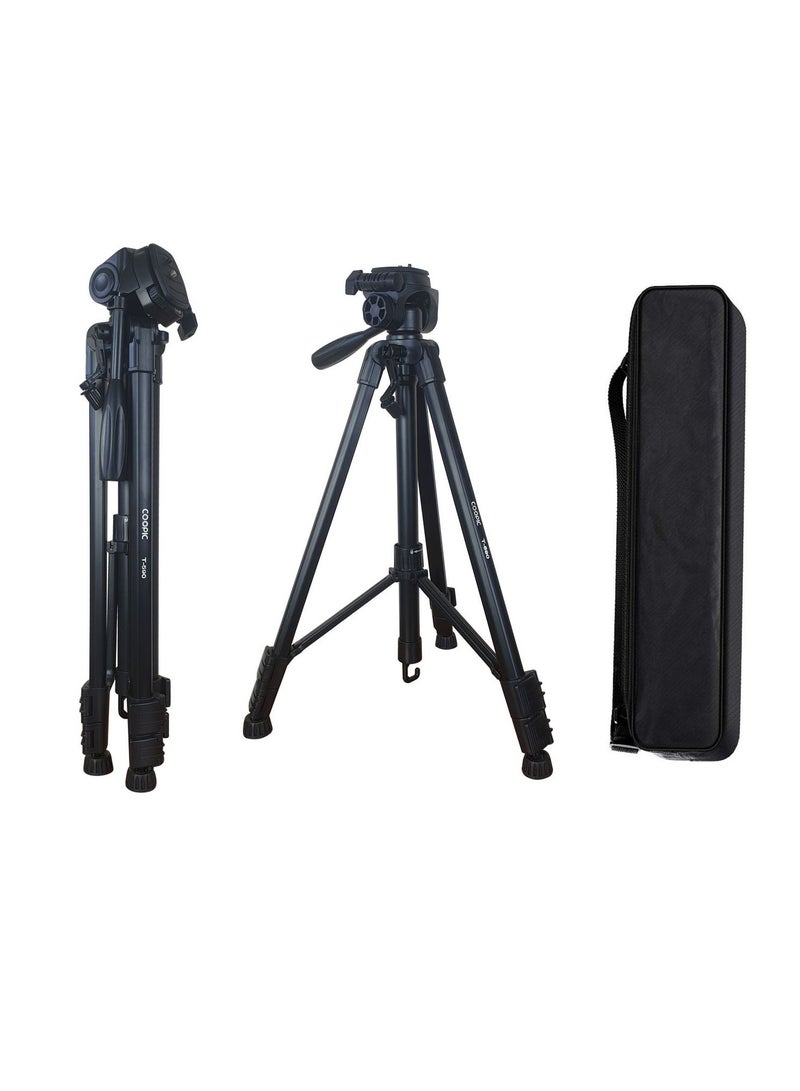 Coopic T-590 Light weight Portable Aluminum Camera Tripod Maximum Height 146cm/57.48inch Compatible with Canon Nikon Sony DSLR Camera with Carry Case Load 3kg 6.60lb Load - Image 2