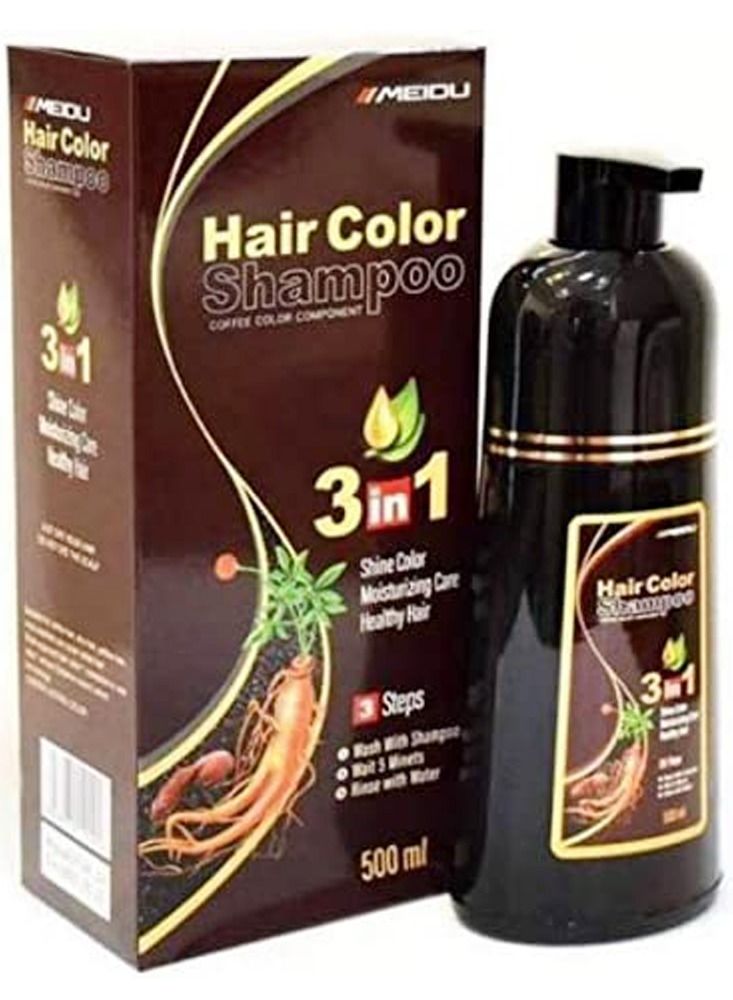 Meidu 3 In One Permanent Dark Brown Hair Dye Shampoo 500ml - Image 2