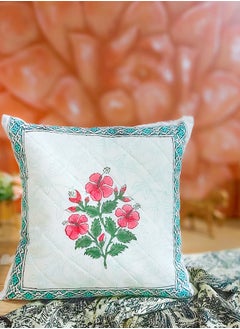 OJARIYA Multicoloured Hand Block Printed Premium Organic Non Allergenic Cotton Quilted Cushion Cover 40 Cm X 40 Cm  - Image 2
