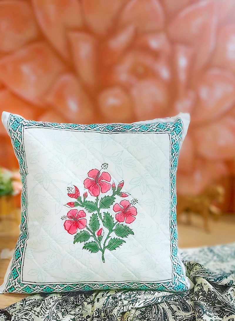 أوجريا غطاء وسادة مبطن من القطن العضوي الفاخر غير مسبّب للحساسية متعدد الألوان مطبوع يدويًا 40 سم × 40 سم - Image 2