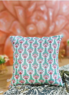 OJARIYA Multicoloured Hand Block Printed Premium Organic Non Allergenic Cotton Quilted Cushion Cover 40 Cm X 40 Cm  - Image 3