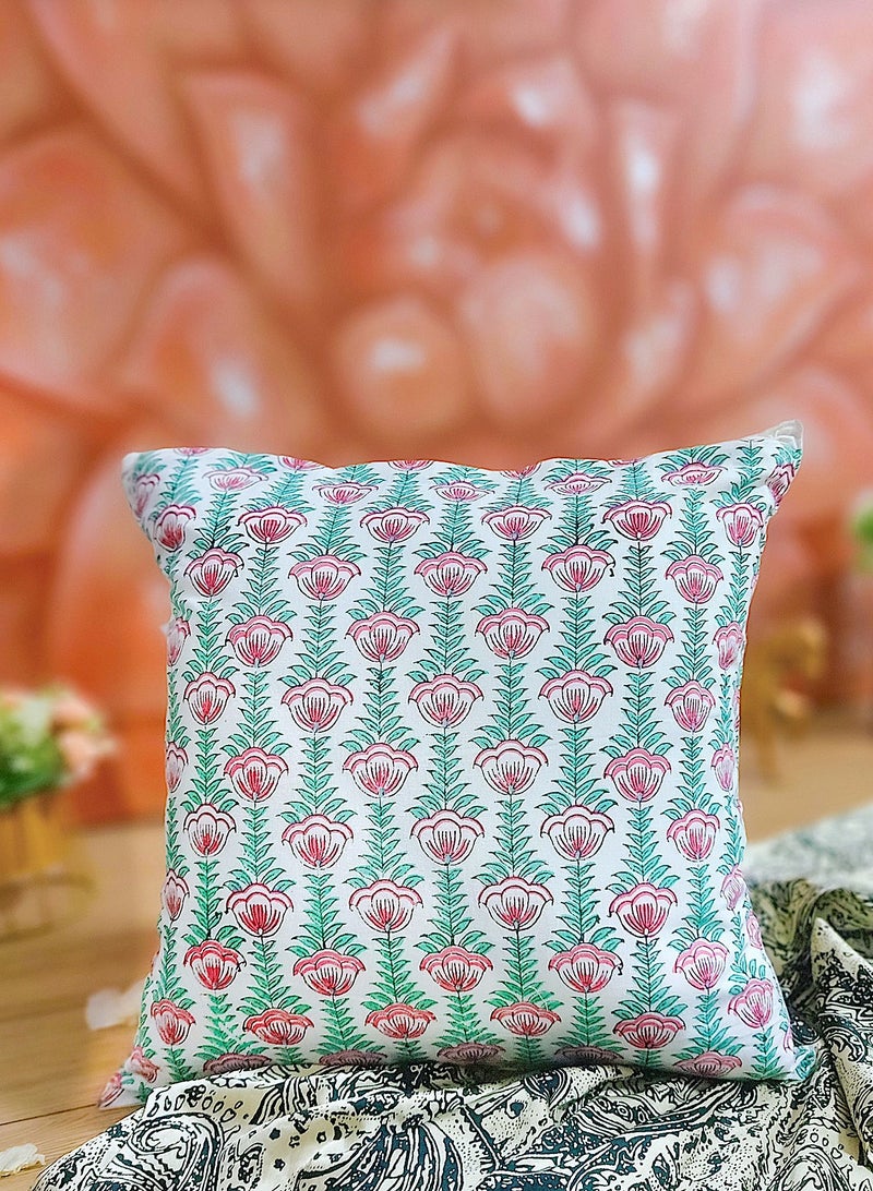 أوجريا غطاء وسادة مبطن من القطن العضوي الفاخر غير مسبّب للحساسية متعدد الألوان مطبوع يدويًا 40 سم × 40 سم - Image 3