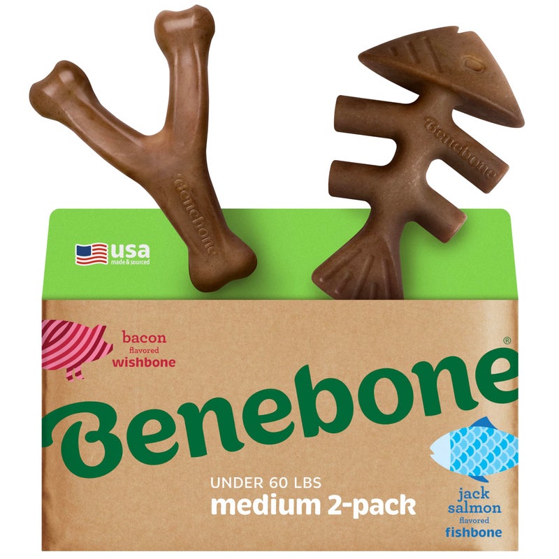 Benebone 2pack FishboneWishbone Durable Dog Chew Toys Real Fish Real Bacon Made in USA Medium - Image 2