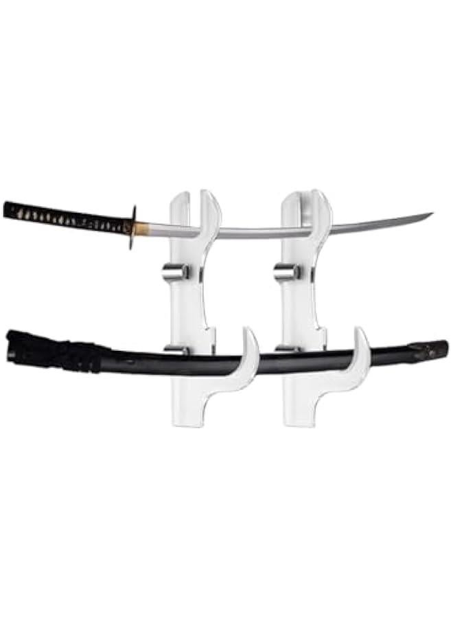 Sword Wall Mount, 2 Layer Sword Wall Mount Display Hooks, Acrylic Katana Stand Wall Mounted, Lightsaber Wall Mount, Sword Stand, Sword Hook Display Which Can Support All Swords (White) - Image 1