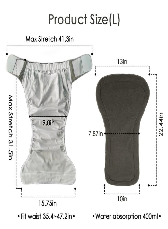 Lmaray 3 Pack Adult Cloth Diapers with Oversized Diaper Inserts, TPU Waterproof Nappy Reusable Washable Elderly Incontinence Care Protection Nappies Underwear for Men or Women, Waist 35.4-47.2Inches (L - Image 2