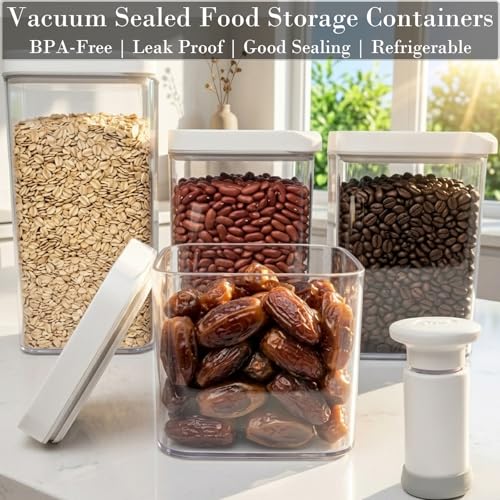 BARRYSAIL Vacuum Sealed Food Storage Containers with Pump – Airtight, Keeps Food Fresh, Prevents Bacteria – Ideal for Grains, Coffee, Snacks & dog food storage container(4-Piece Set) - Image 5