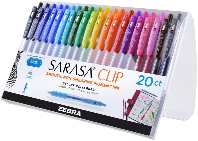 Zebra Pen Sarasa Clip Retractable Gel Pen 05mm Fine Point Rainbow Assorted Vibrant Ink Color WaterBased Ideal for Office and School Journal Note Taking and Planner Use 20Pack 47220 - Image 2