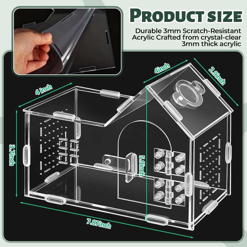 StyEdEk Jumping Spider Enclosure Small Acrylic Spider Cage Insect Terrarium Bug Enclosure Tarantula Enclosure Reptile Terrarium for Snail, Mantis, Lizard, and Small Reptiles - Big House Shape - Image 2