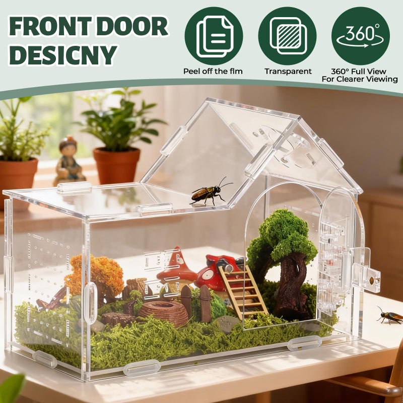 StyEdEk Jumping Spider Enclosure Small Acrylic Spider Cage Insect Terrarium Bug Enclosure Tarantula Enclosure Reptile Terrarium for Snail, Mantis, Lizard, and Small Reptiles - Big House Shape - Image 5