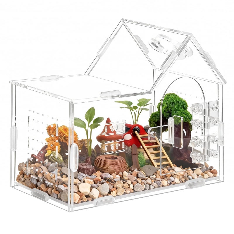 StyEdEk Jumping Spider Enclosure Small Acrylic Spider Cage Insect Terrarium Bug Enclosure Tarantula Enclosure Reptile Terrarium for Snail, Mantis, Lizard, and Small Reptiles - Big House Shape - Image 1