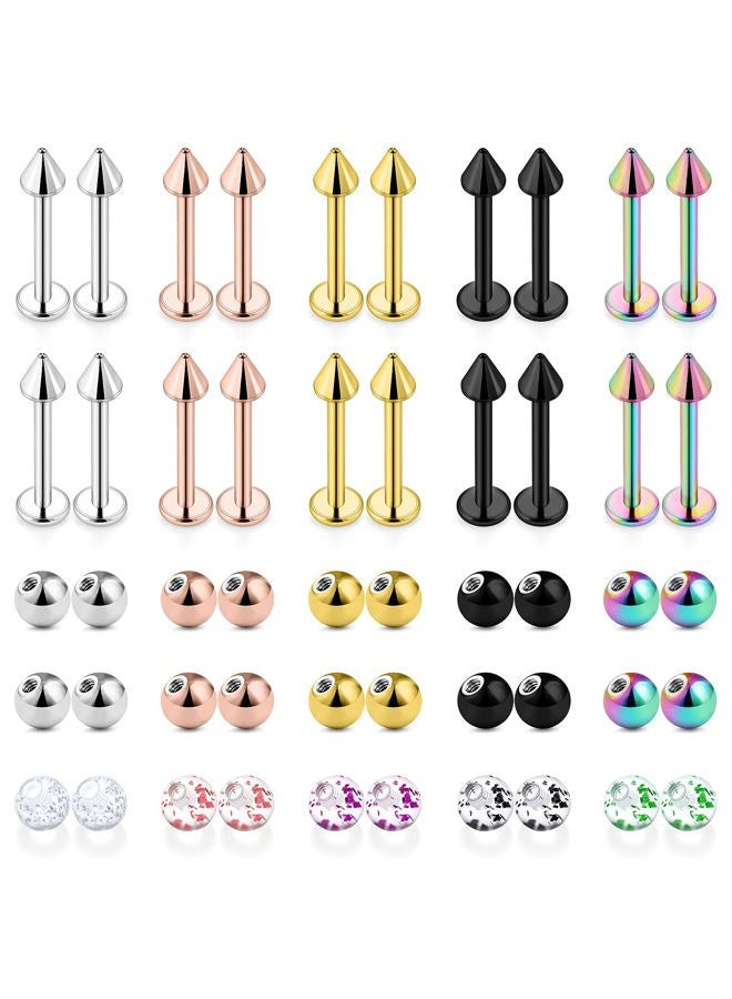 Ftovosyo 20Pcs Lip Rings + 30Pcs Replacement Balls 16G Surgical Steel Labret Studs Medusa Piercing Jewelry for Women Men Externally Threaded Barbell Parts, metal, stainless-steel, - Image 1