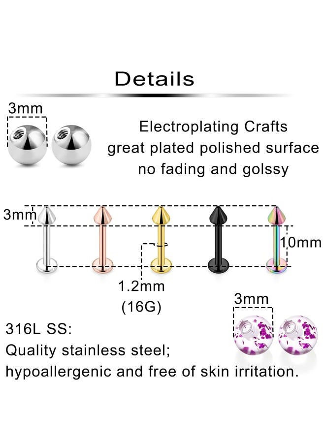 Ftovosyo 20Pcs Lip Rings + 30Pcs Replacement Balls 16G Surgical Steel Labret Studs Medusa Piercing Jewelry for Women Men Externally Threaded Barbell Parts, metal, stainless-steel, - Image 2