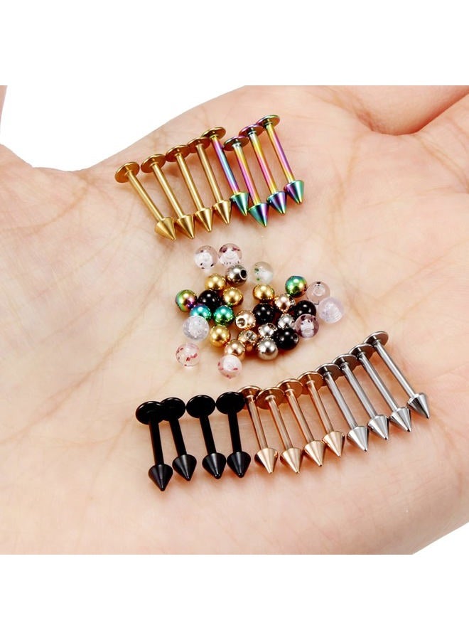 Ftovosyo 20Pcs Lip Rings + 30Pcs Replacement Balls 16G Surgical Steel Labret Studs Medusa Piercing Jewelry for Women Men Externally Threaded Barbell Parts, metal, stainless-steel, - Image 3
